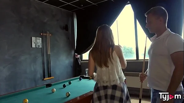 Small slut Lady Bug hard fucked on a pool table