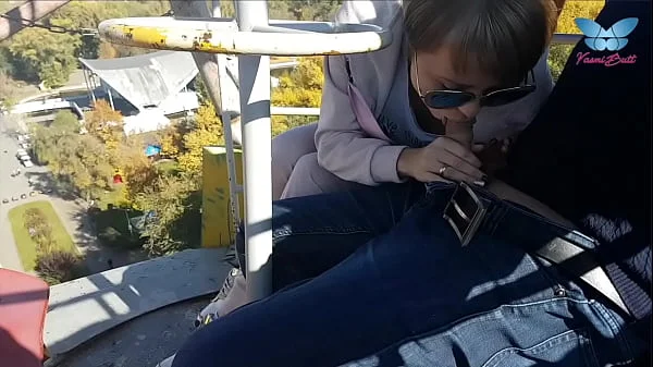 Public blowjob on the ferris wheel from shameless whore